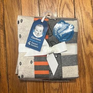 Gerber Flannel Baby Blankets - Gray, Orange, and White